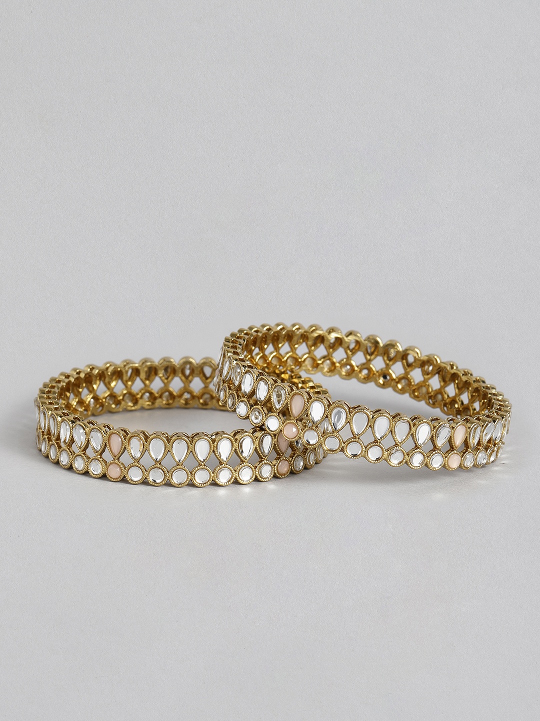 

I Jewels Set of 2 Gold-Plated Stone Kada Bangle