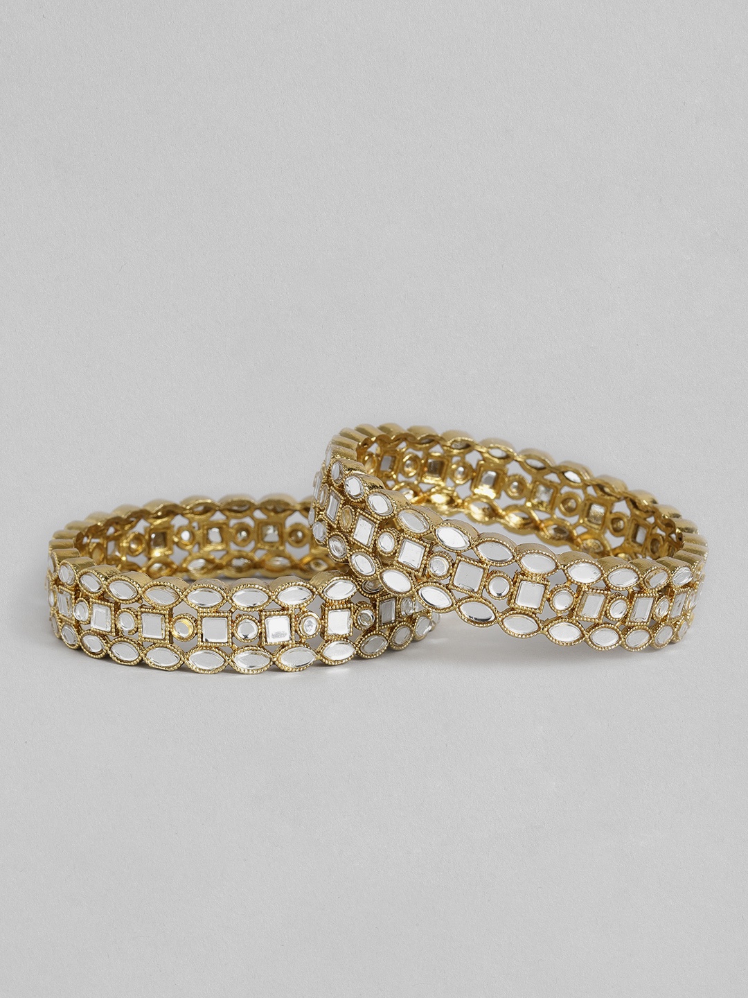 

I Jewels Set of 2 Gold-Plated White Stone Bangles