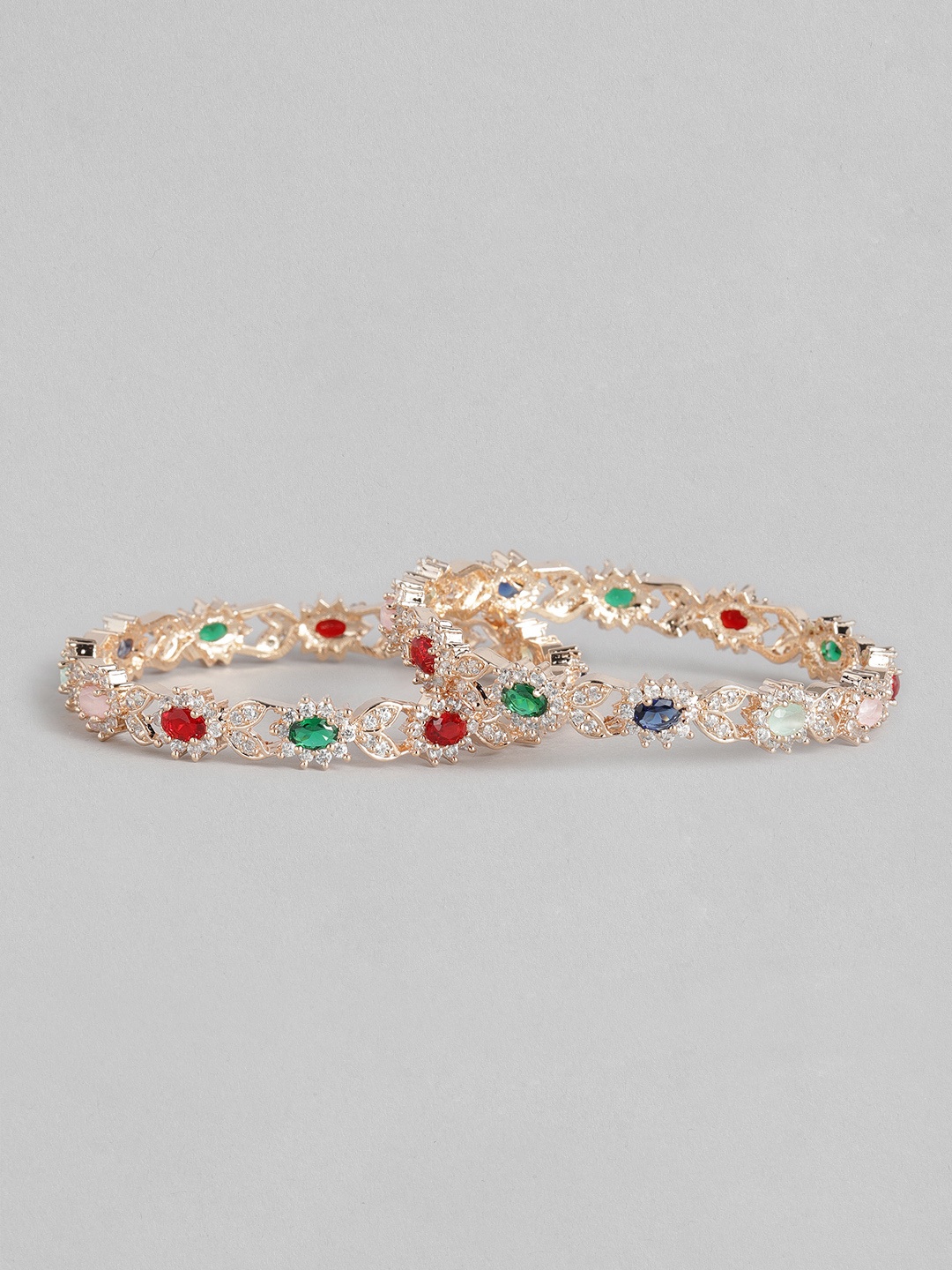 

I Jewels Women Set Of 2 Rose Gold-Plated & Red AD-Studded Kada Bangle