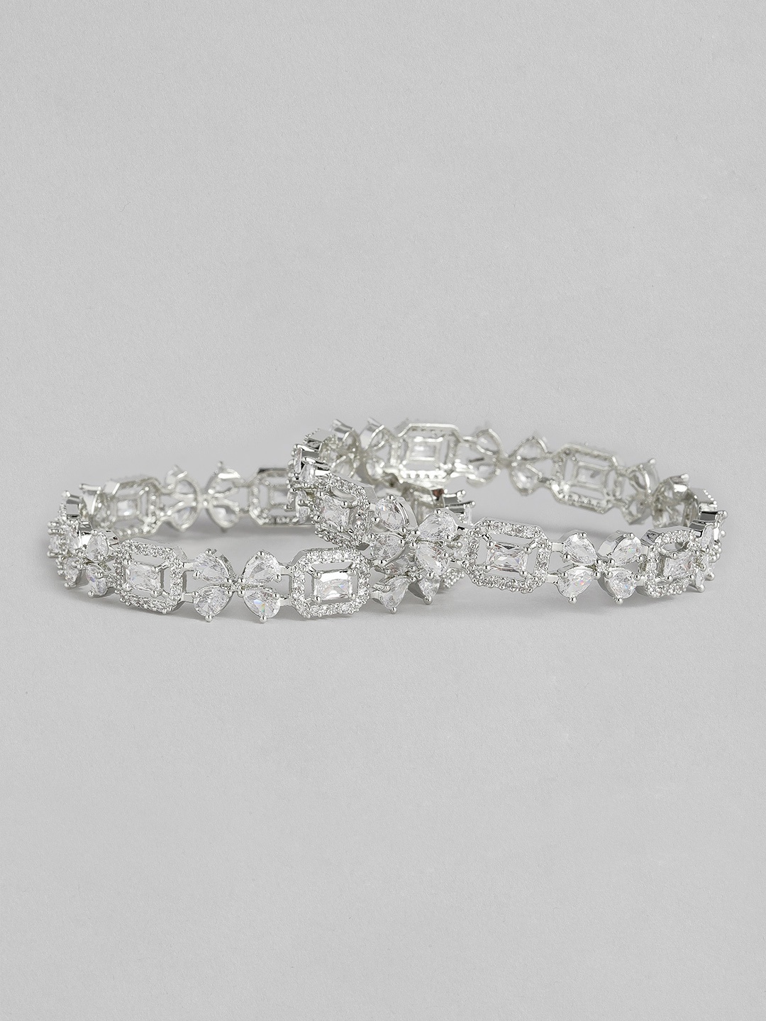 

I Jewels Women Pack Of 2 Silver-Plated & White AD-Studded Kada Bangles