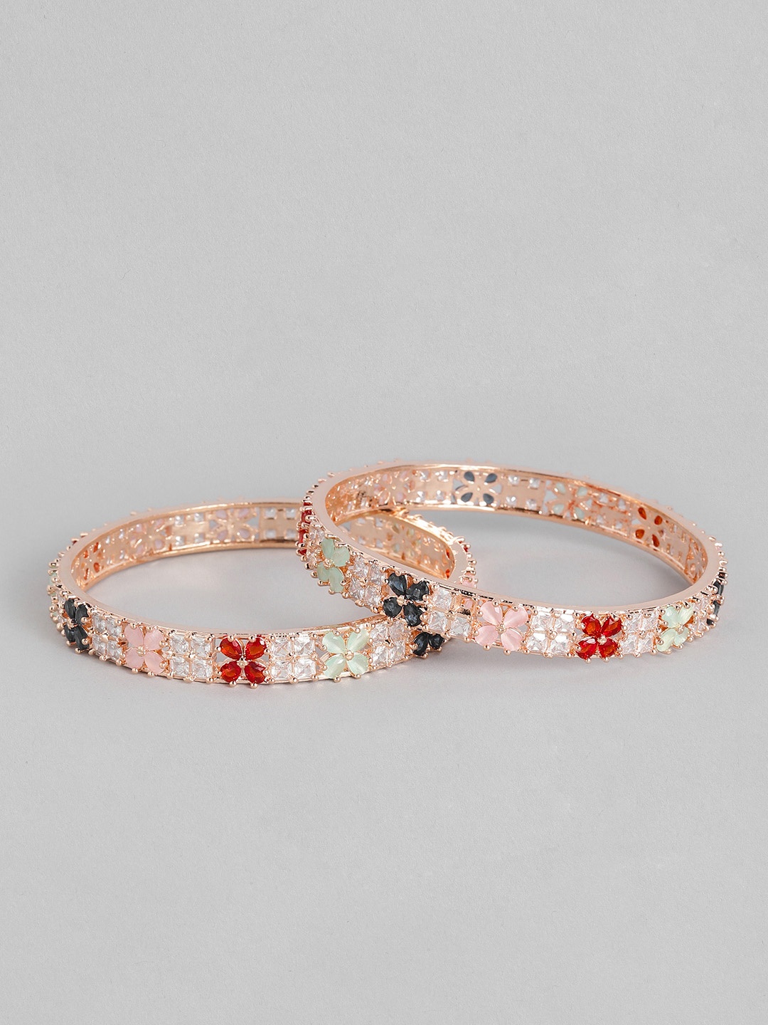 

I Jewels Set Of 2 Red & White Rose Gold-Plated AD Studded Handcrafted Bangles