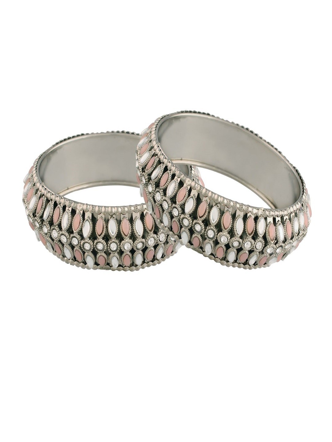 

I Jewels Set Of 2 Pink Silver-Plated Handcrafted Bangles