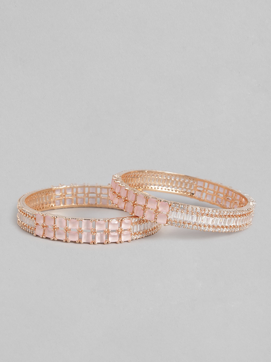 

I Jewels Women Set Of 2 Rose Gold-Plated AD Studded Kada Bangle