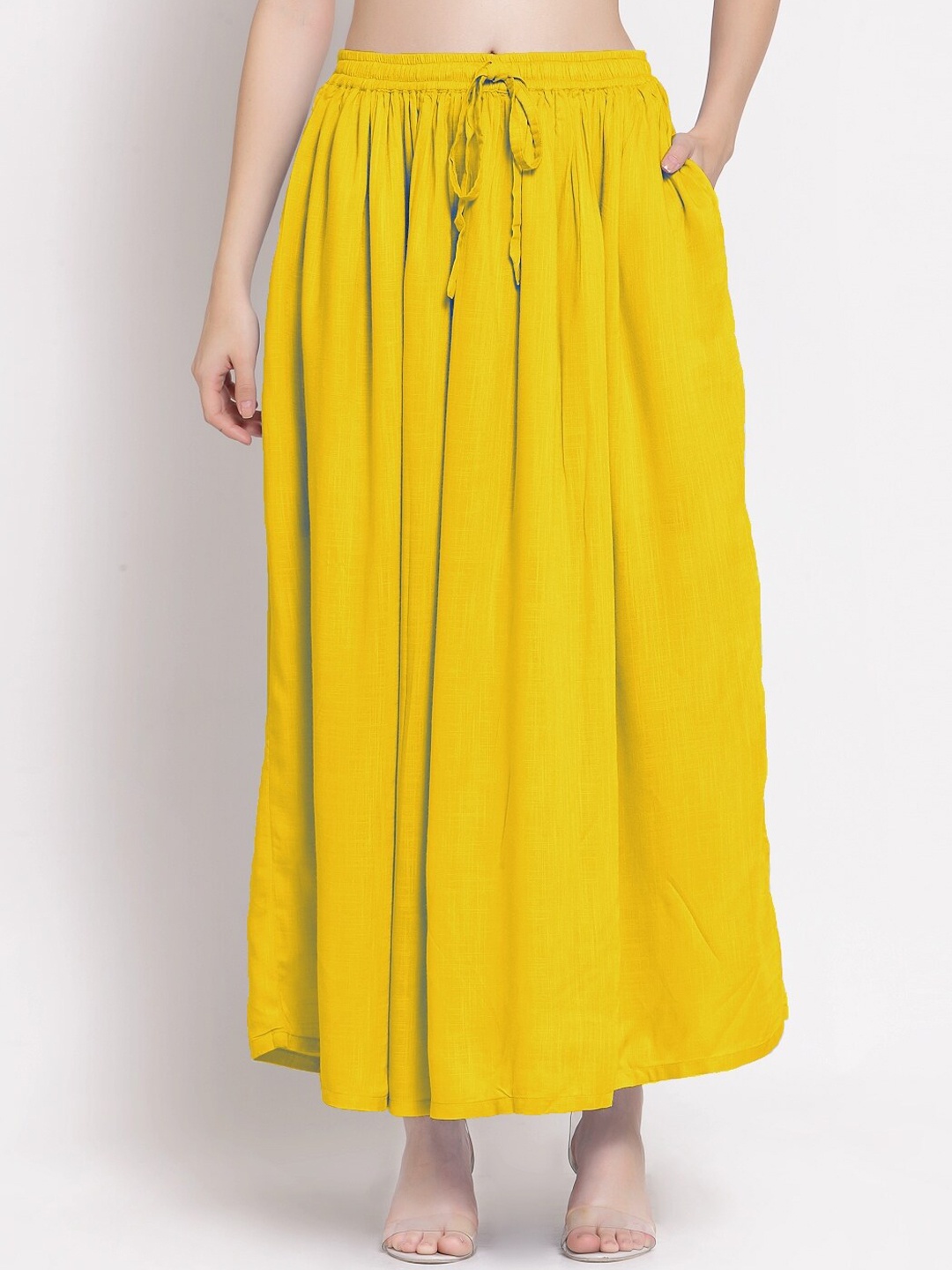 

PATRORNA Women Mustard Flared Maxi Skirt