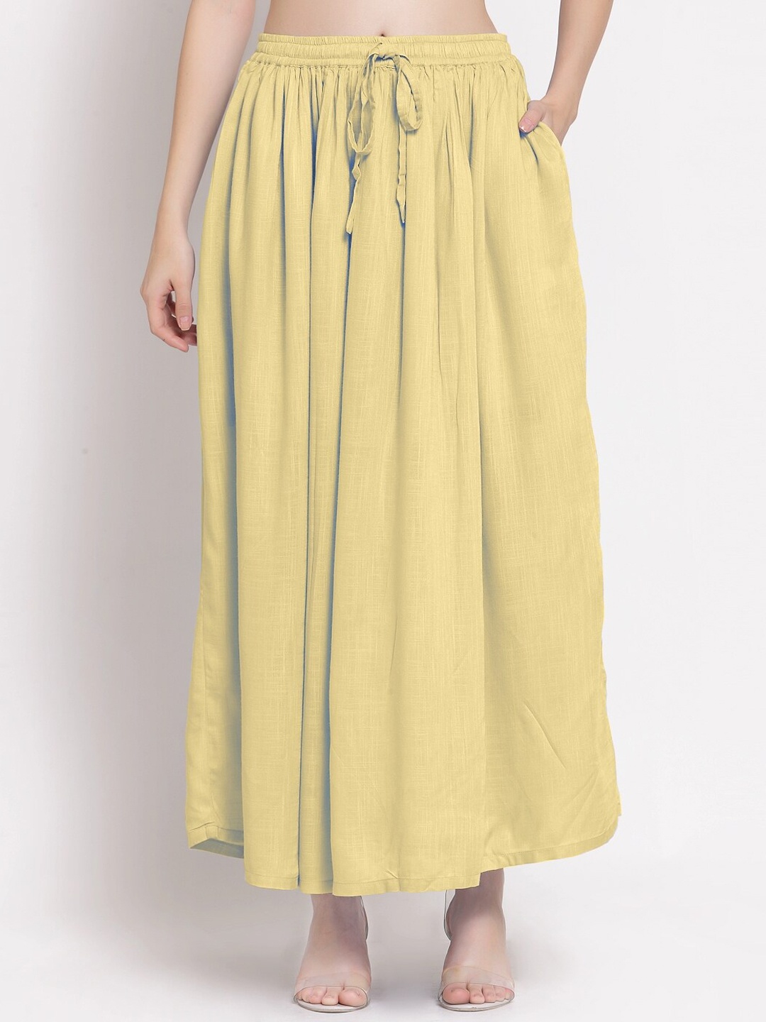 

PATRORNA Women Gold-Coloured Solid A-Line Maxi Skirt
