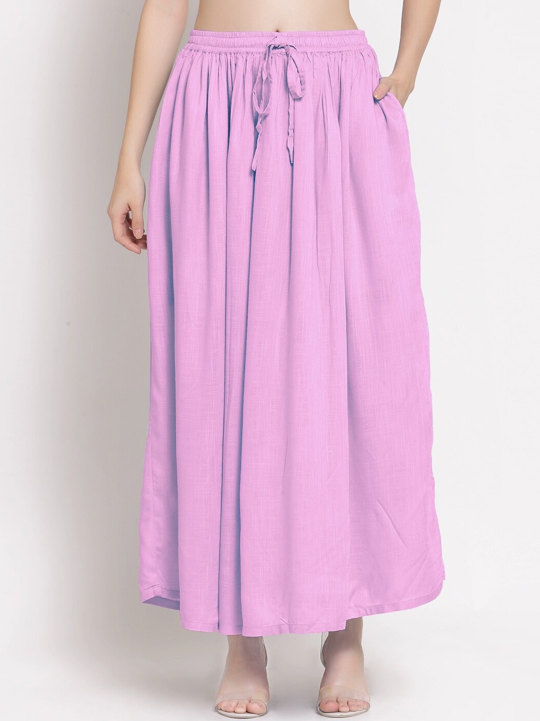 

Patrorna Women Pink Solid Long Flared Skirt