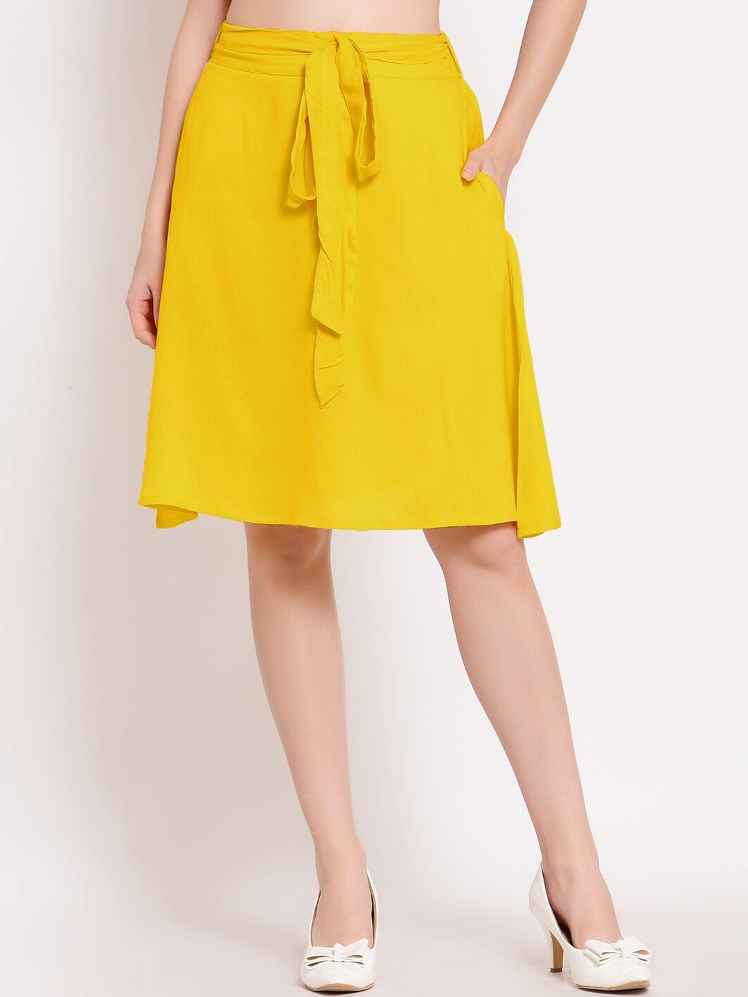 

Patrorna Women Mustard Pleated Tiered Skirt