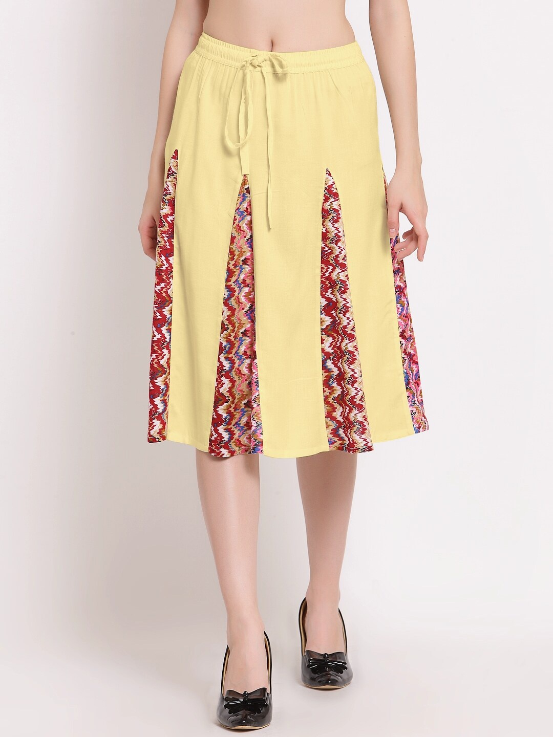 

PATRORNA Women Gold-Toned & Red Printed Flared Skirt