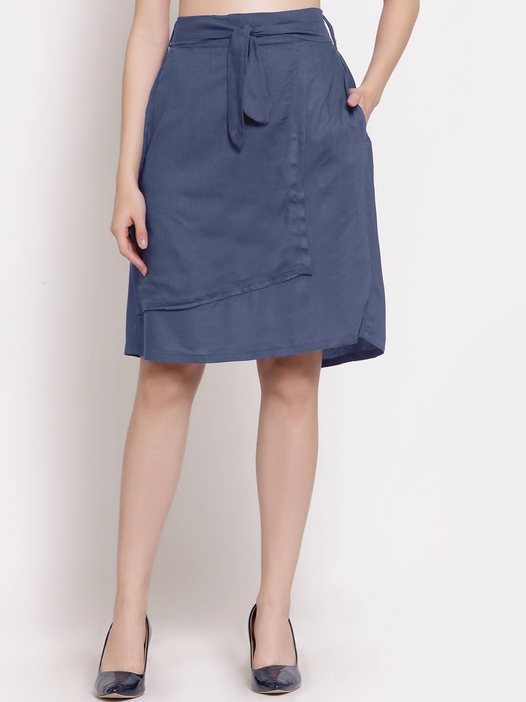 

PATRORNA Women Charcoal Grey Pleated Tiered Skirt
