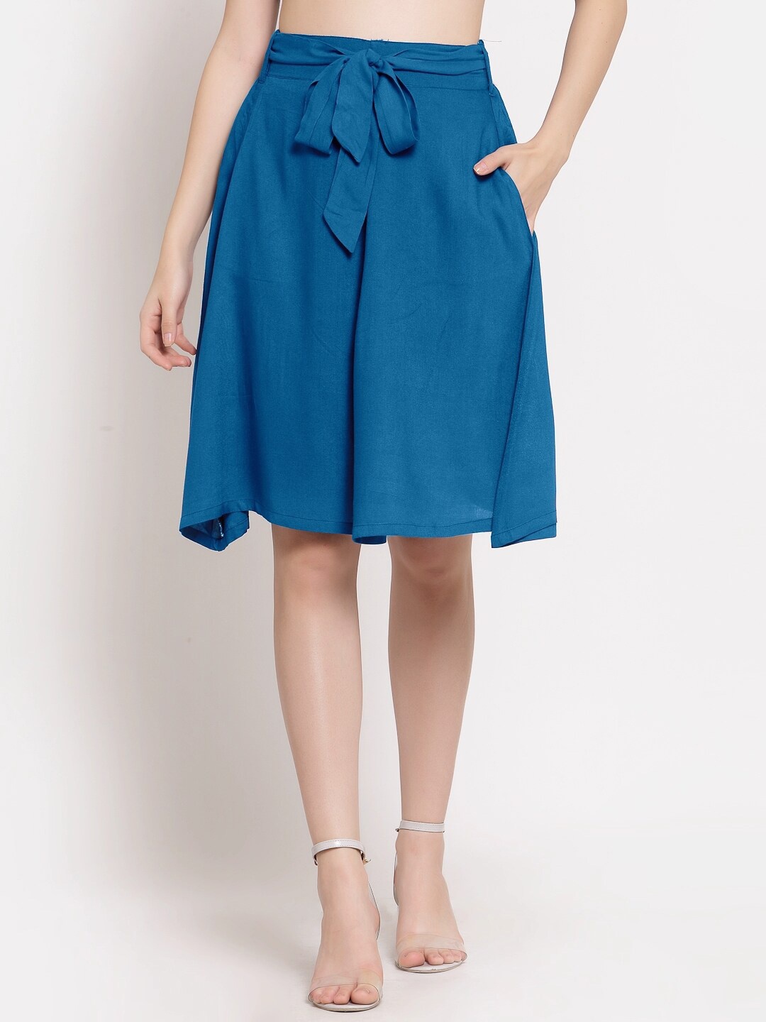 

PATRORNA Women Blue Solid A-Line Knee-Length Skirt