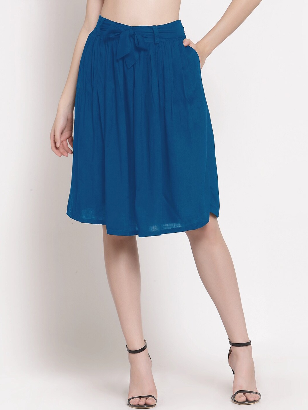 

PATRORNA Women Blue Solid Pleated A-Line Skirt