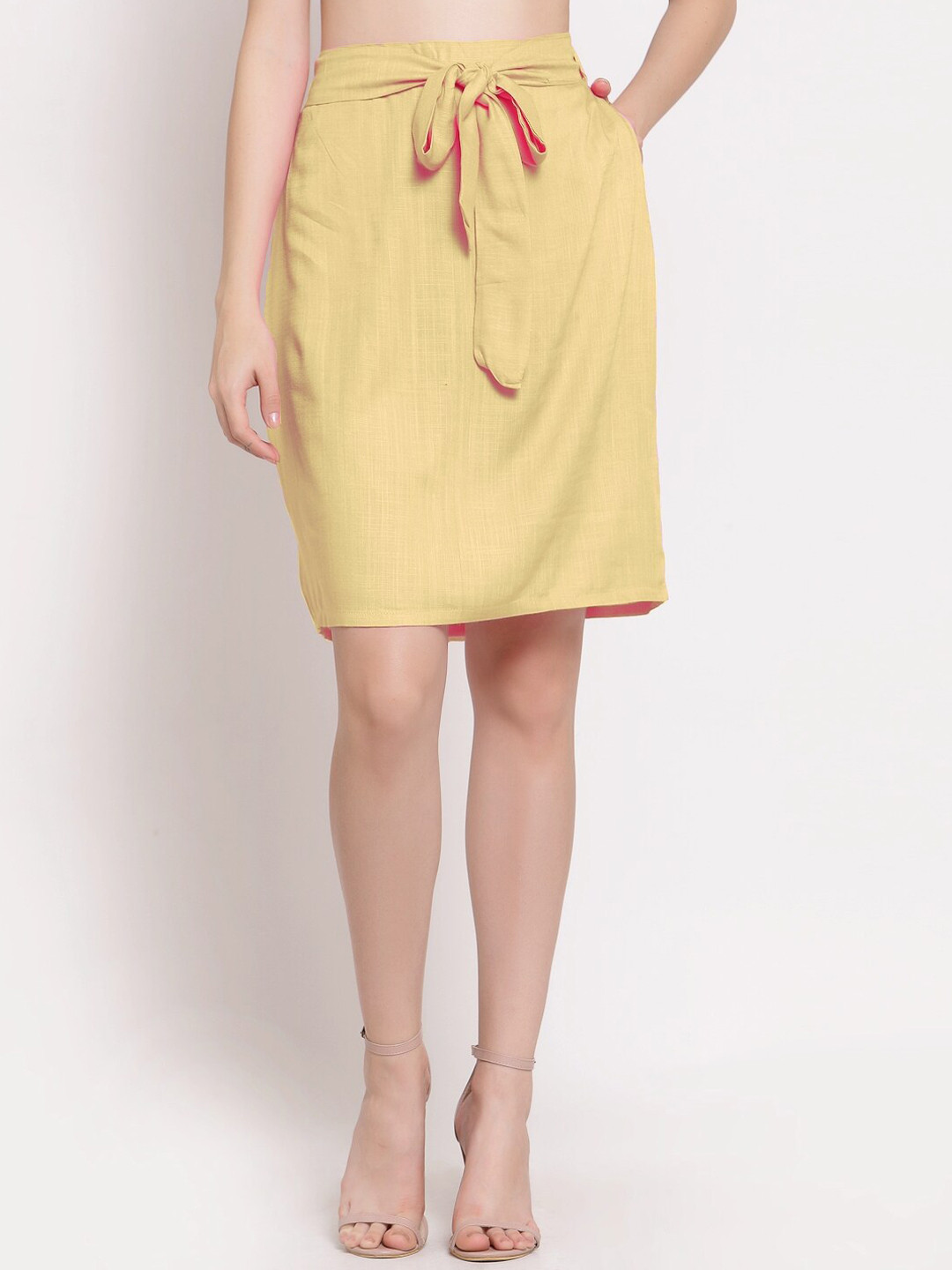 

PATRORNA Women Gold-Coloured Solid Straight Skirt