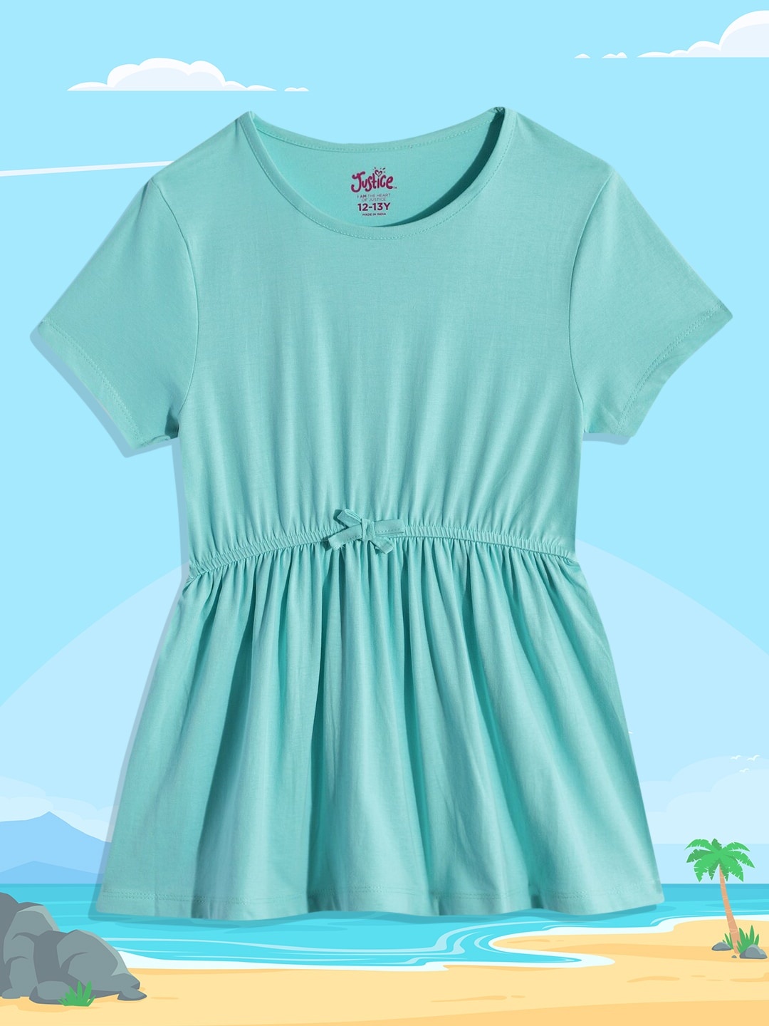 

JUSTICE Girls Blue Solid Pure Cotton A-Line Top