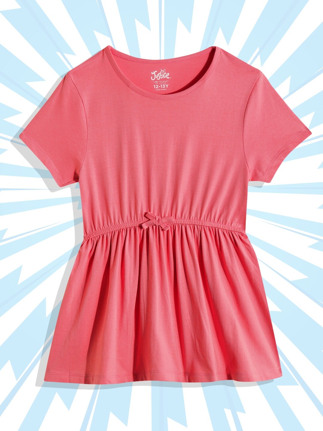 

JUSTICE Girls Pink Solid Pure Cotton A-Line Top