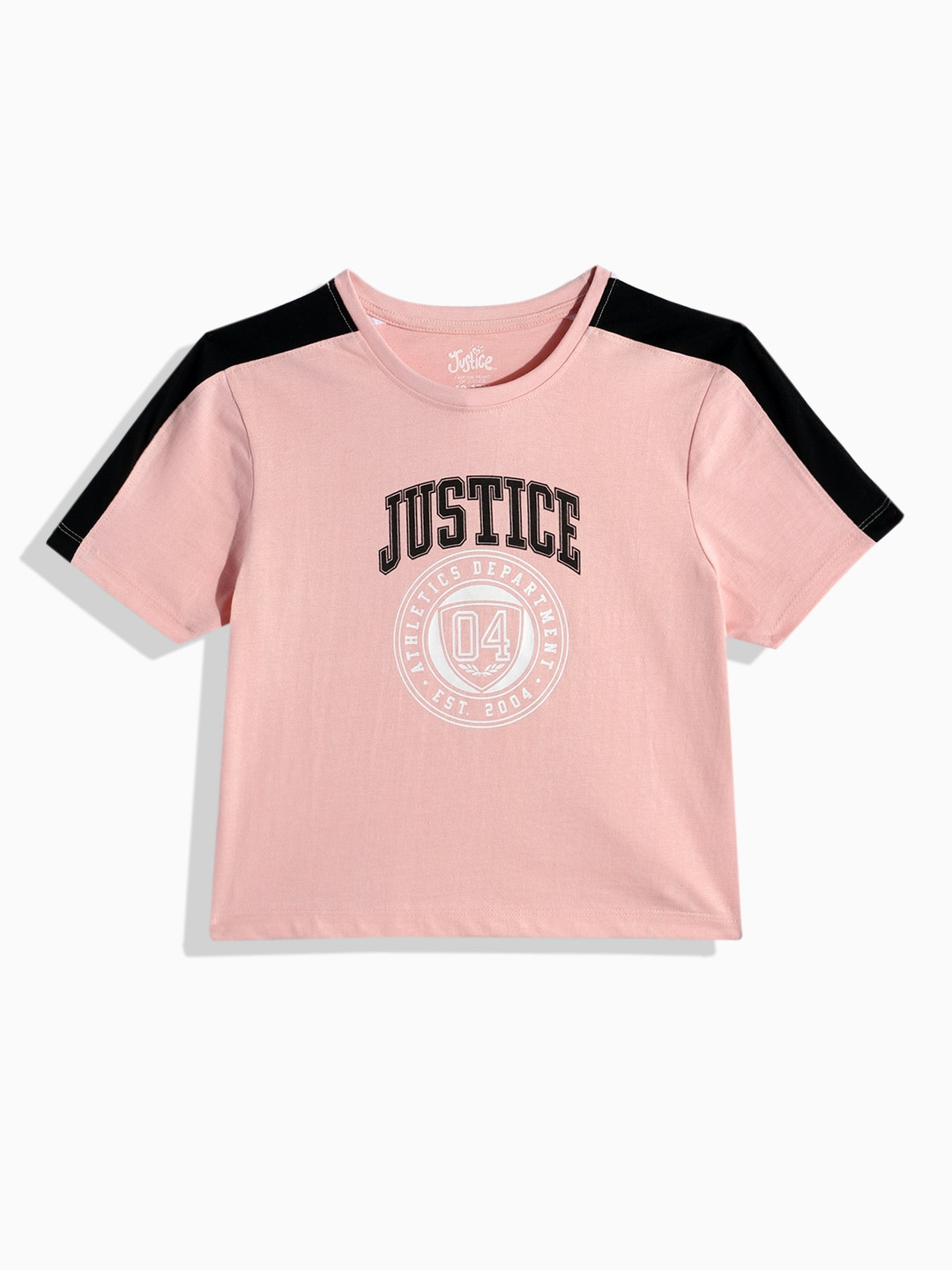 

JUSTICE Girls Pink Brand Logo Print Pure Cotton T-shirt With Shoulder Taping Detail