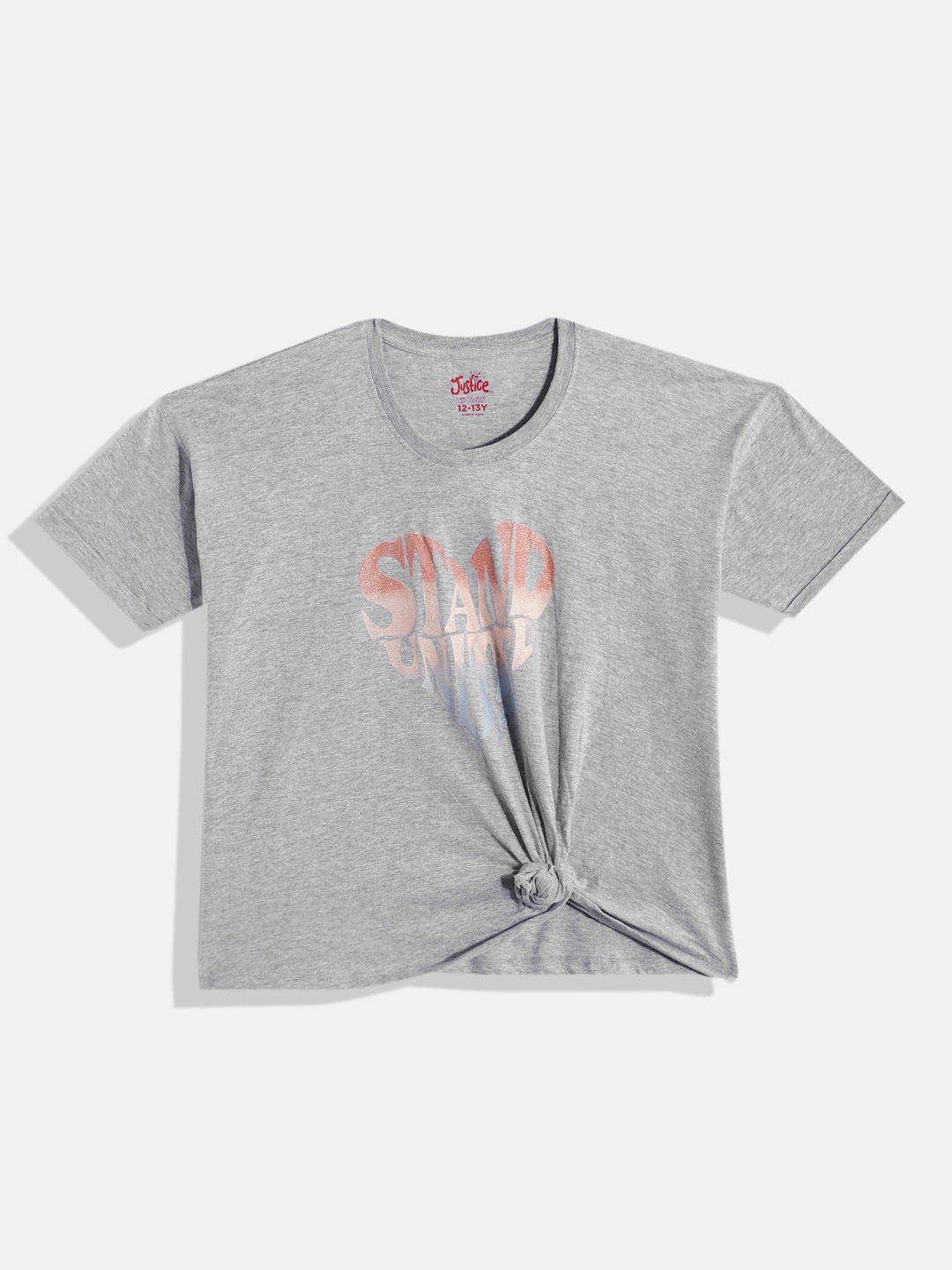 

JUSTICE Girls Grey Typography Printed T-shirt