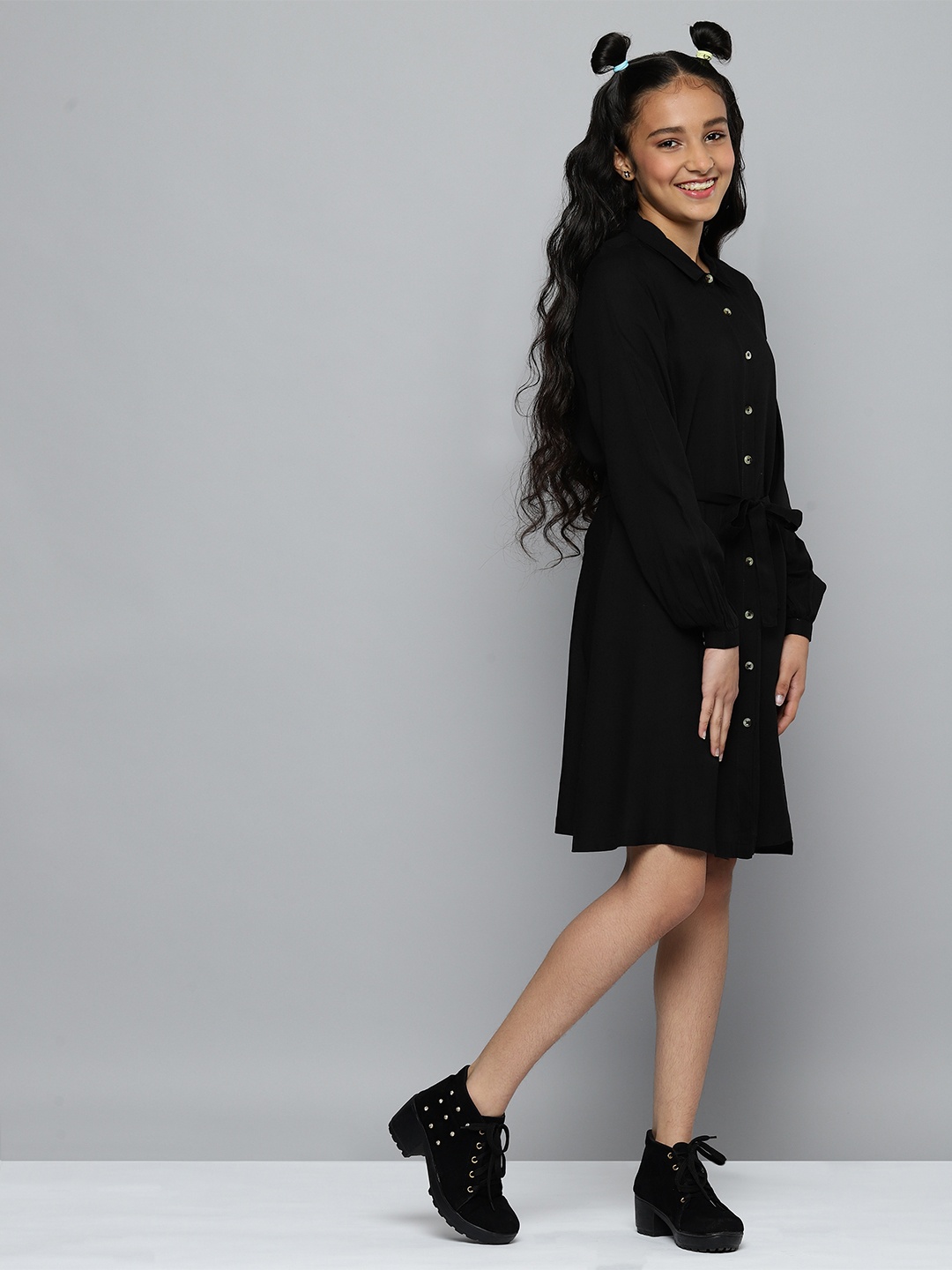 

JUSTICE Girls Black Solid Shirt-Style Dress