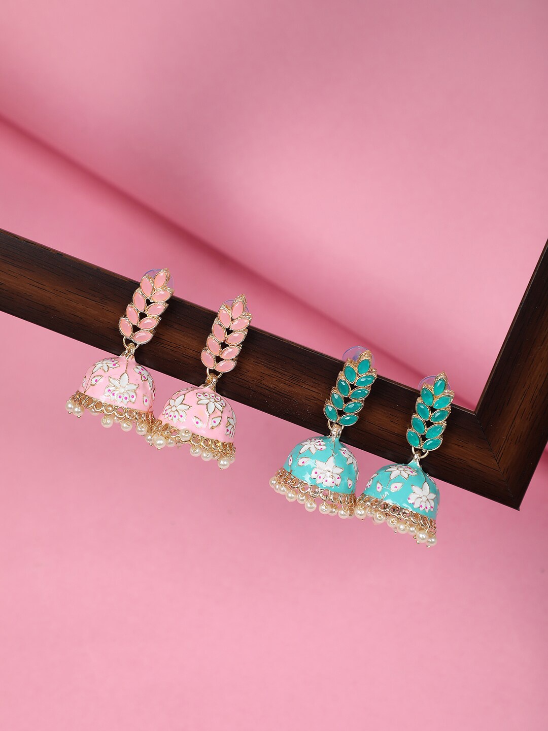 

SOHI Pink & Blue Contemporary Jhumkas Earrings