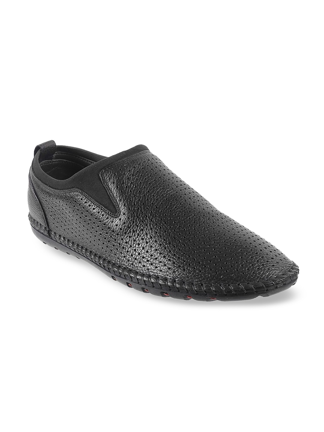 

Mochi Men Black Textured Leather Slip-On Sneakers