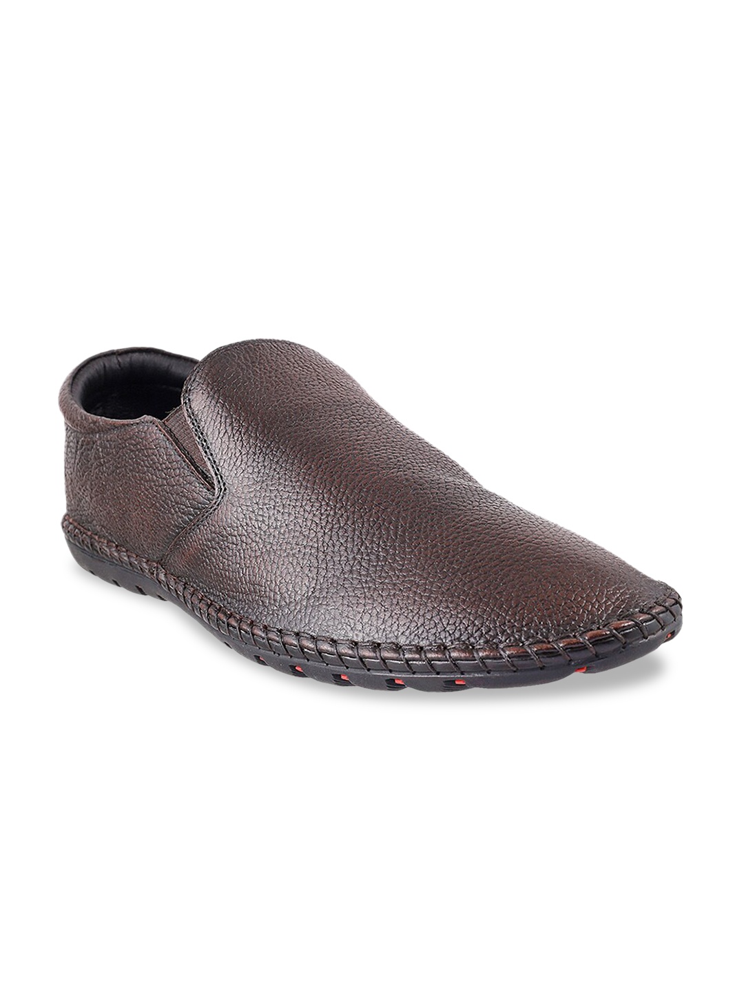 

Mochi Men Brown Textured Leather Slip-Ons