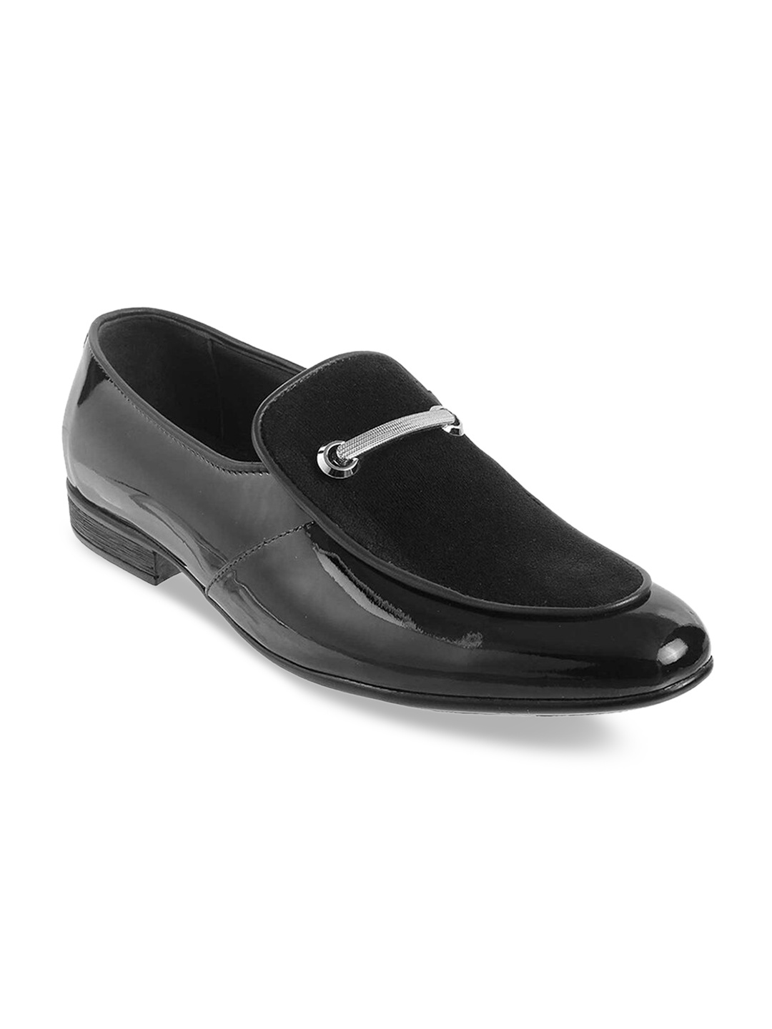 

Mochi Men Black Solid Leather Formal Slip-On Shoes
