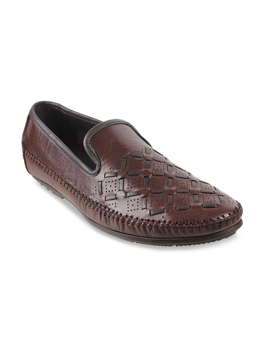 

Mochi Men Brown Textured Leather Loafers