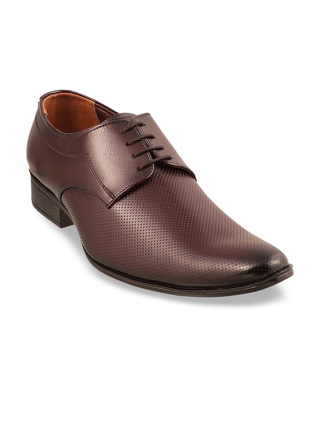 

Mochi Men Maroon Solid Leather Formal Derbys