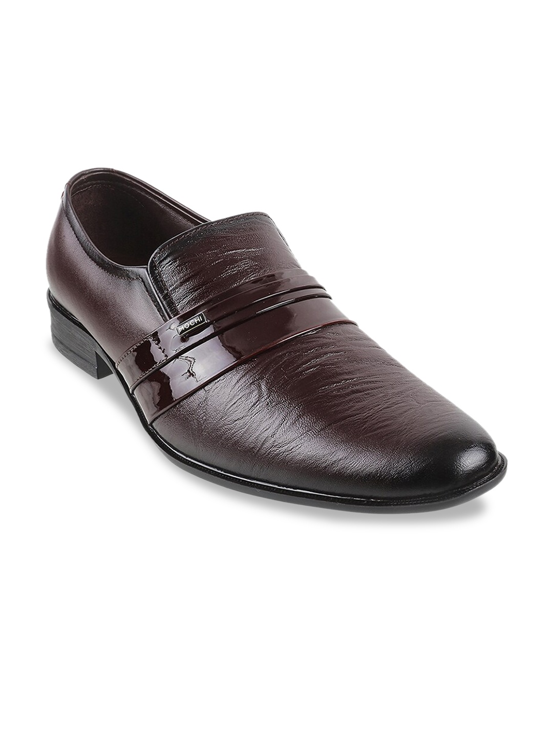 

Mochi Men Maroon Solid Leather Formal Slip-Ons