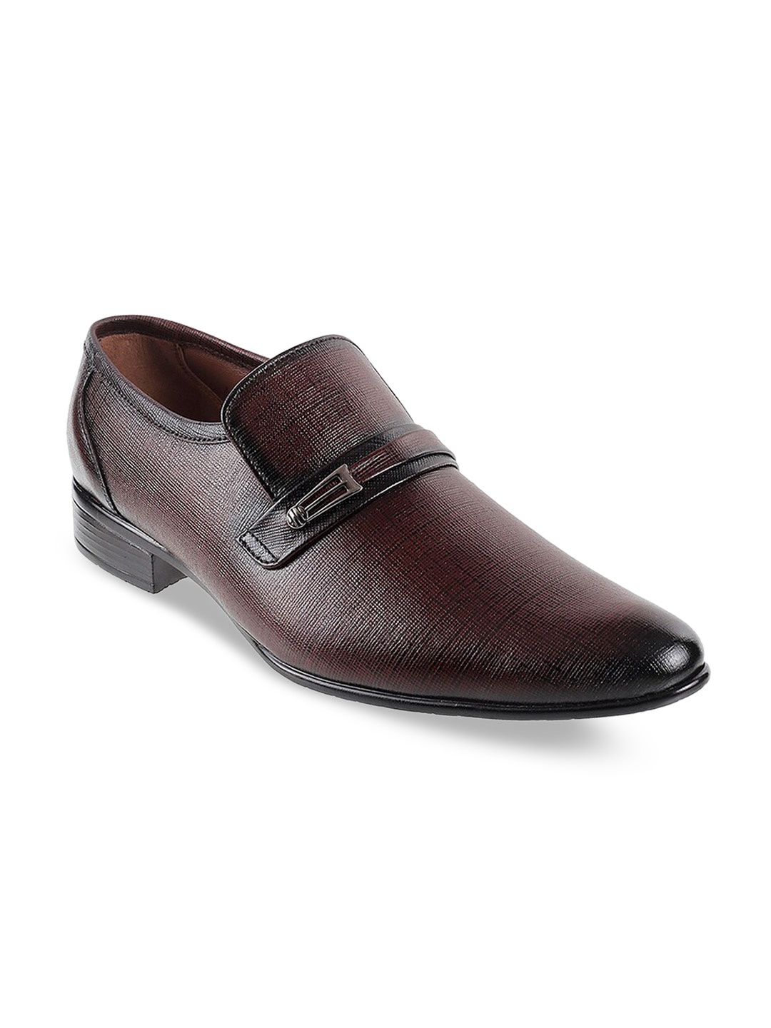 

Mochi Men Maroon Solid Leather Formal Slip-On Shoes