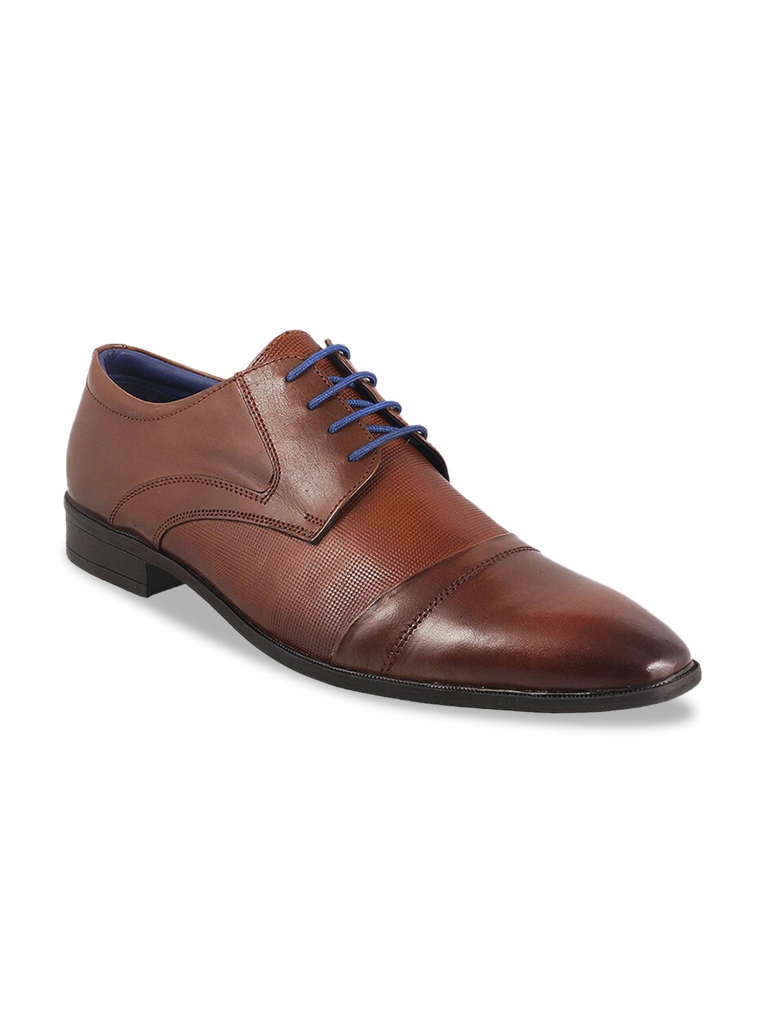 

Mochi Men Tan-Brown Textured Leather Formal Derbys