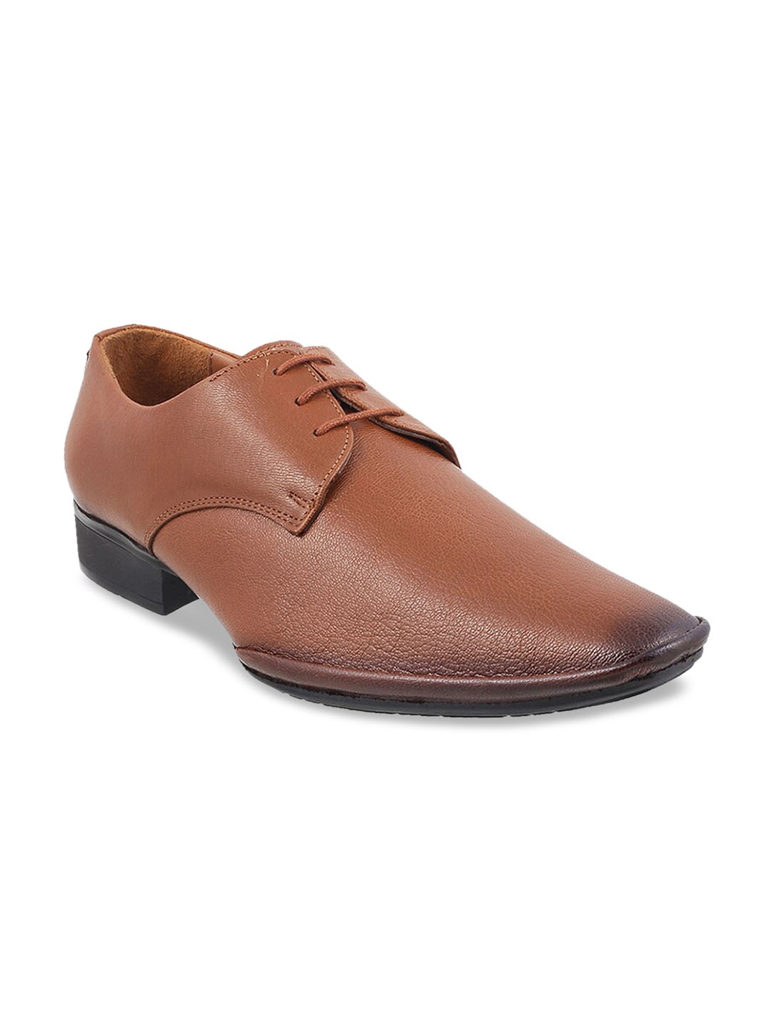 

Mochi Men Tan Solid Leather Formal Derbys