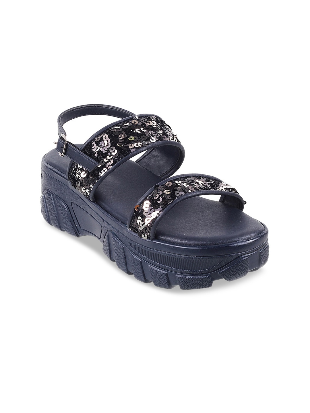 

Metro Women Navy Blue Sequins Embellished Wedge Sandals