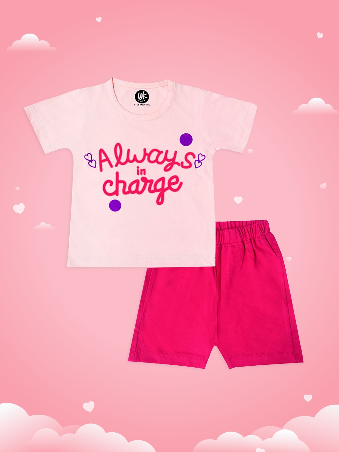 

YK Girls Pink Printed T-shirt with Shorts