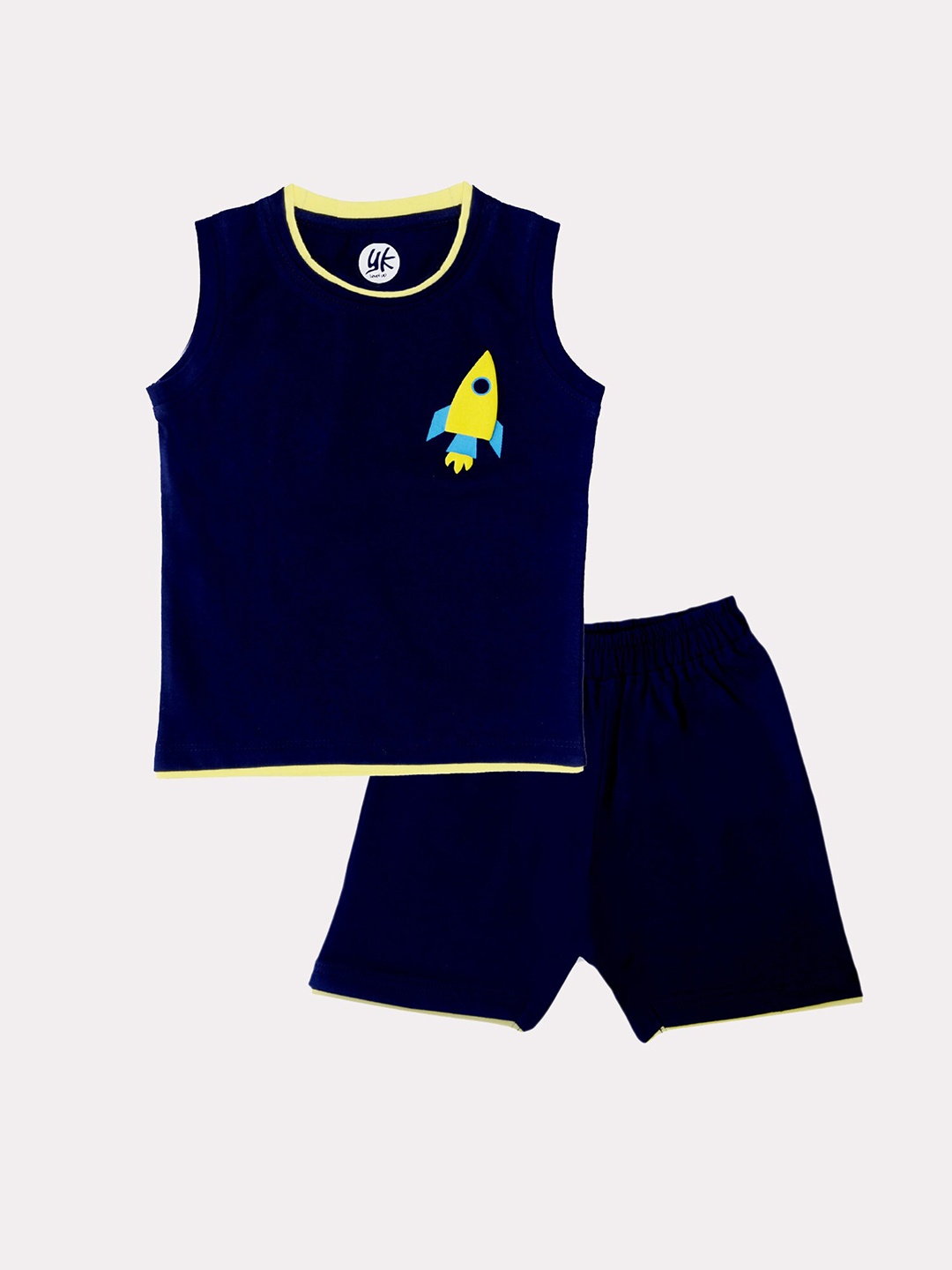

YK Infant Boys Navy Blue Rocket Graphic Sleeveless T-shirt with Shorts