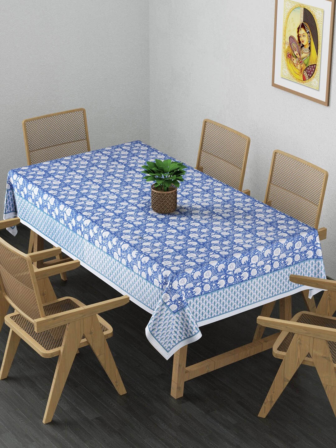 

Gulaab Jaipur Blue & White Printed Cotton 6 Seater Table Cover
