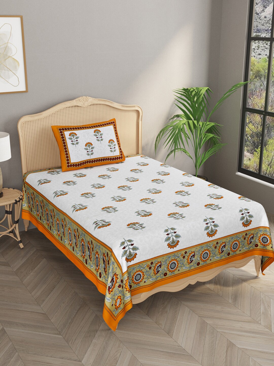 

Gulaab Jaipur Yellow & White Floral 600 TC Single Bedsheet with 1 Pillow Cover