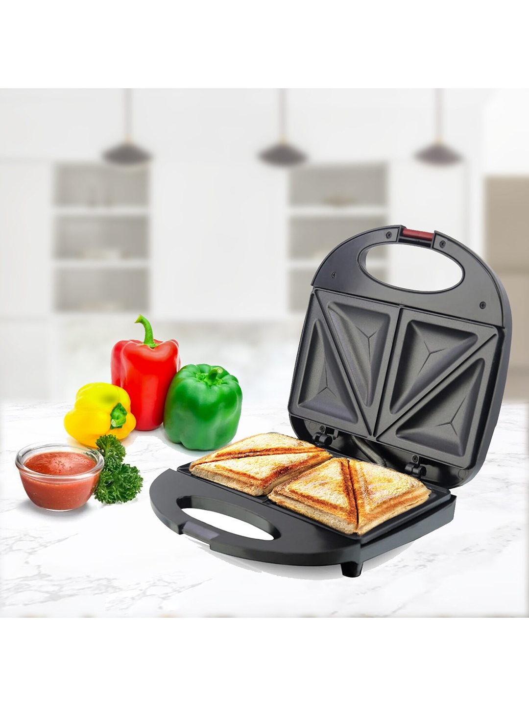 

Eslite 750W Sandwich Maker With Fixed Non Stick Plates, Black