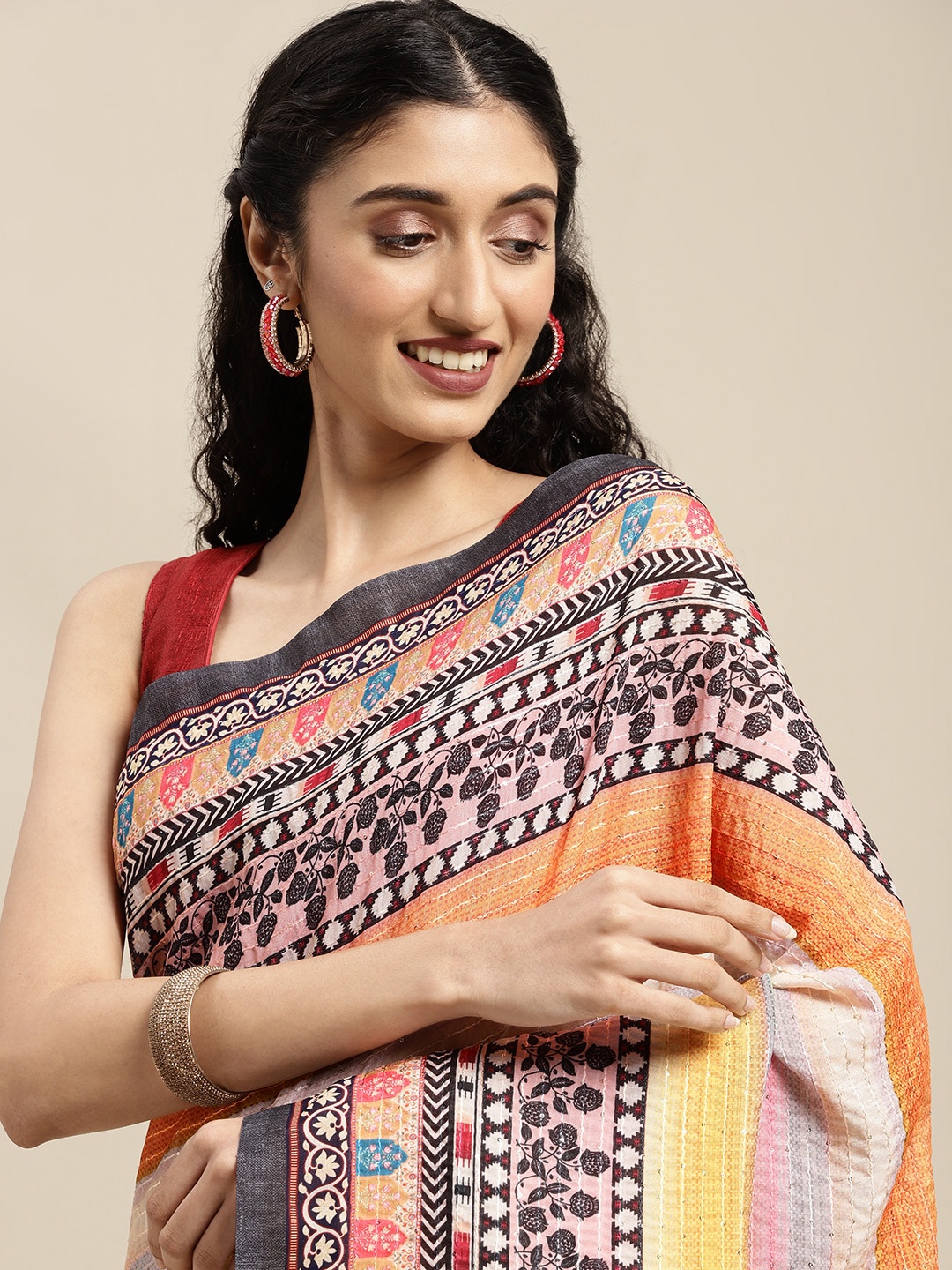 

VASTRANAND Multicoloured Striped Art Silk Saree, Multi