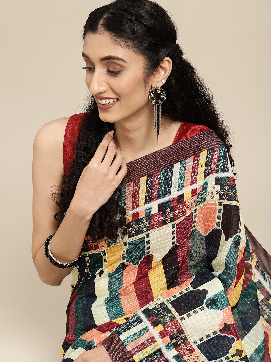 

VASTRANAND Multicoloured Striped Art Silk Saree, Multi