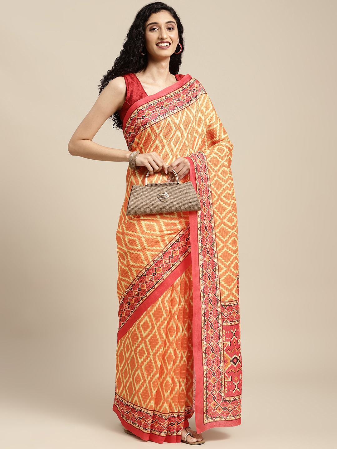 

VASTRANAND Orange Art Silk Saree