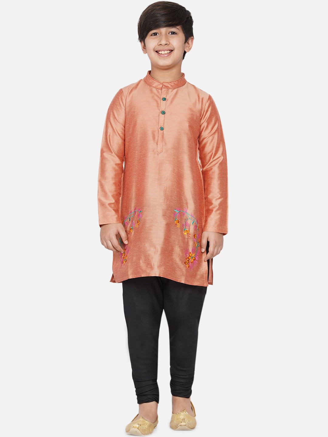 

titliyan Boys Rose Gold Embroidered Thread Work Straight Kurta