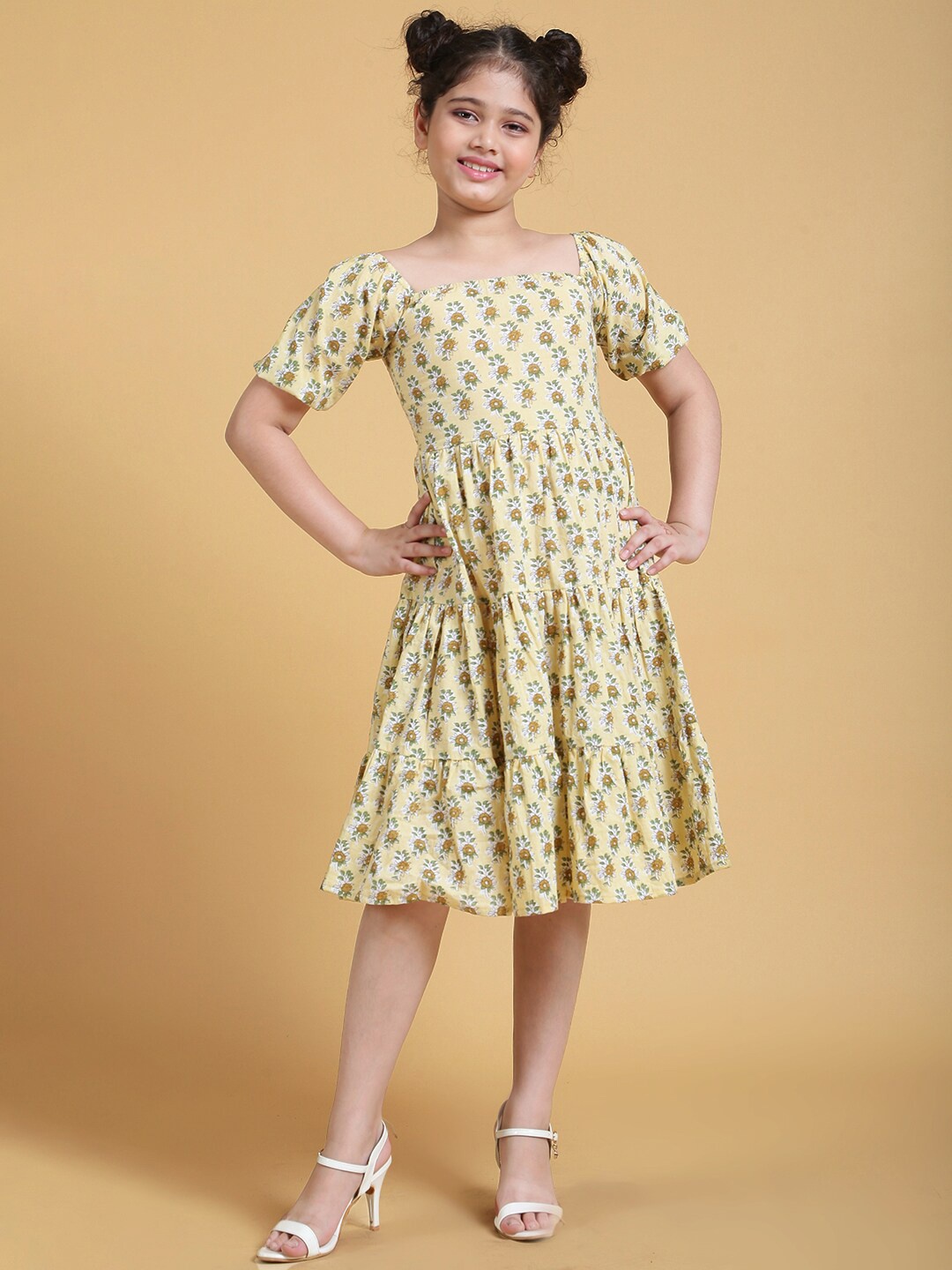 

titliyan Yellow Floral A-Line Dress