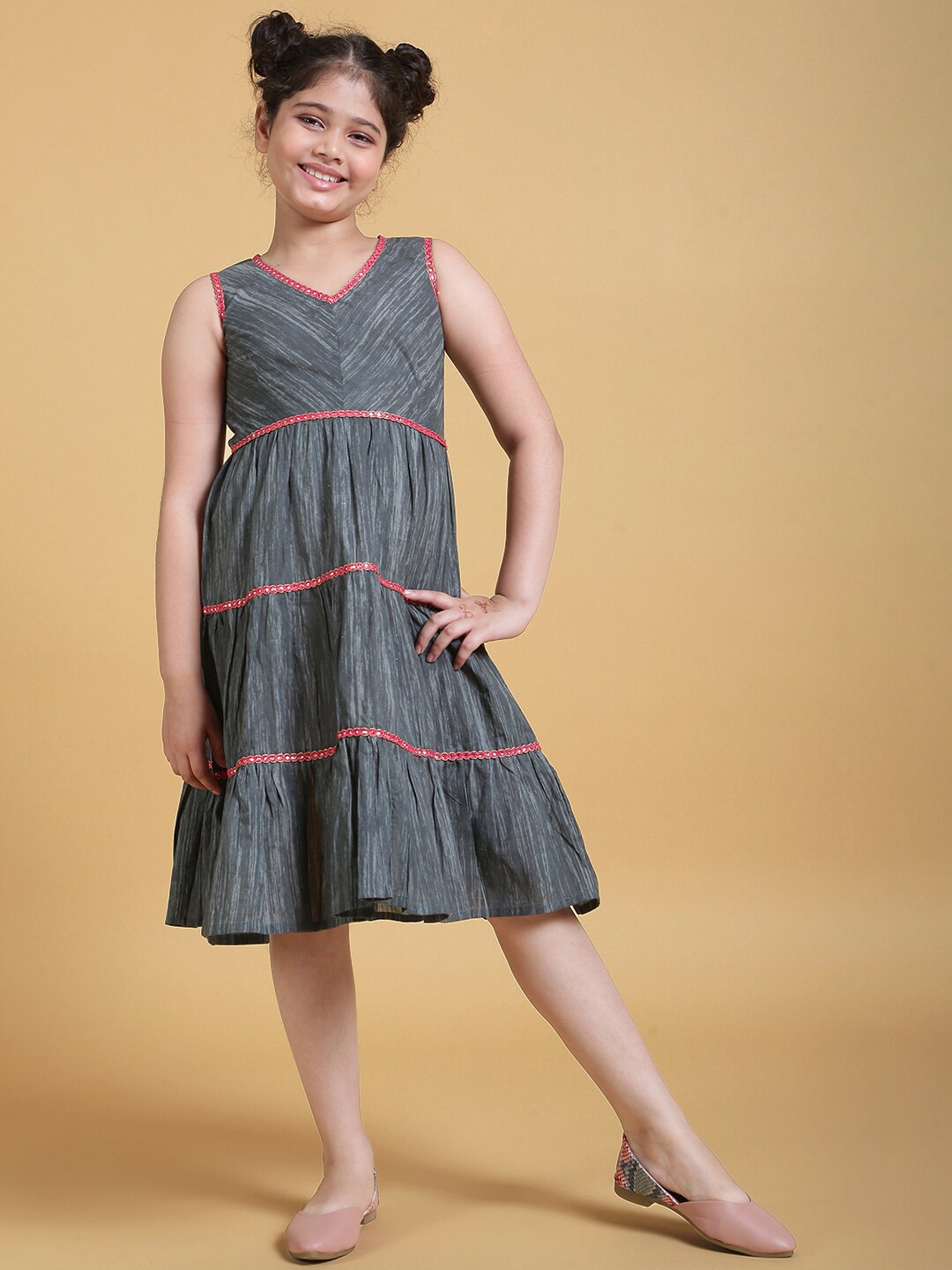 

titliyan Grey Striped Empire Dress