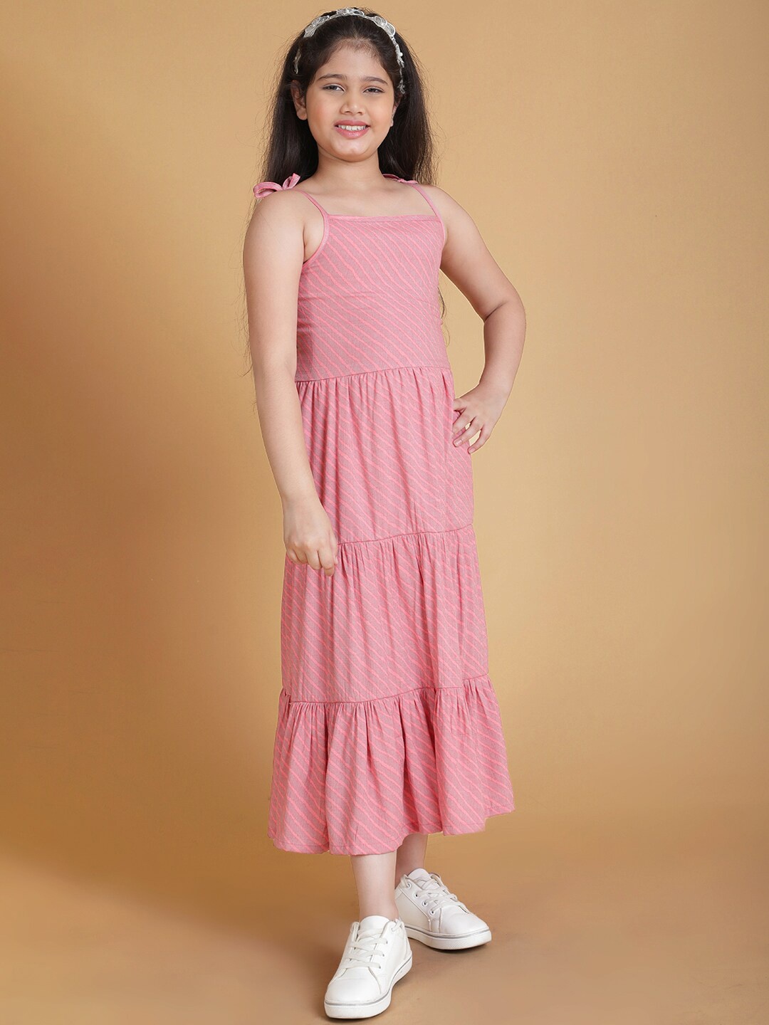 

titliyan Peach-Coloured A-Line Midi Dress