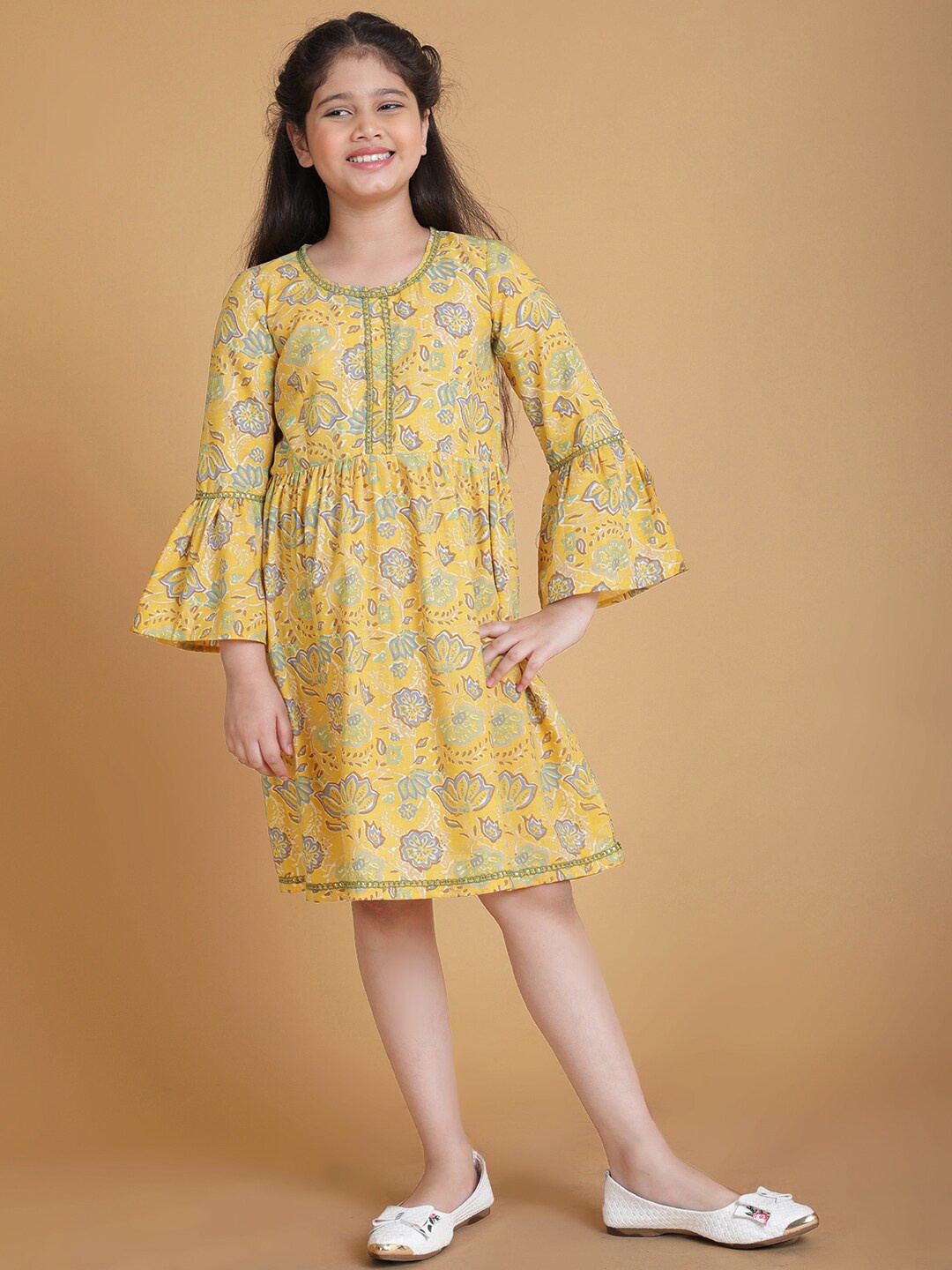 

titliyan Yellow Floral A-Line Dress