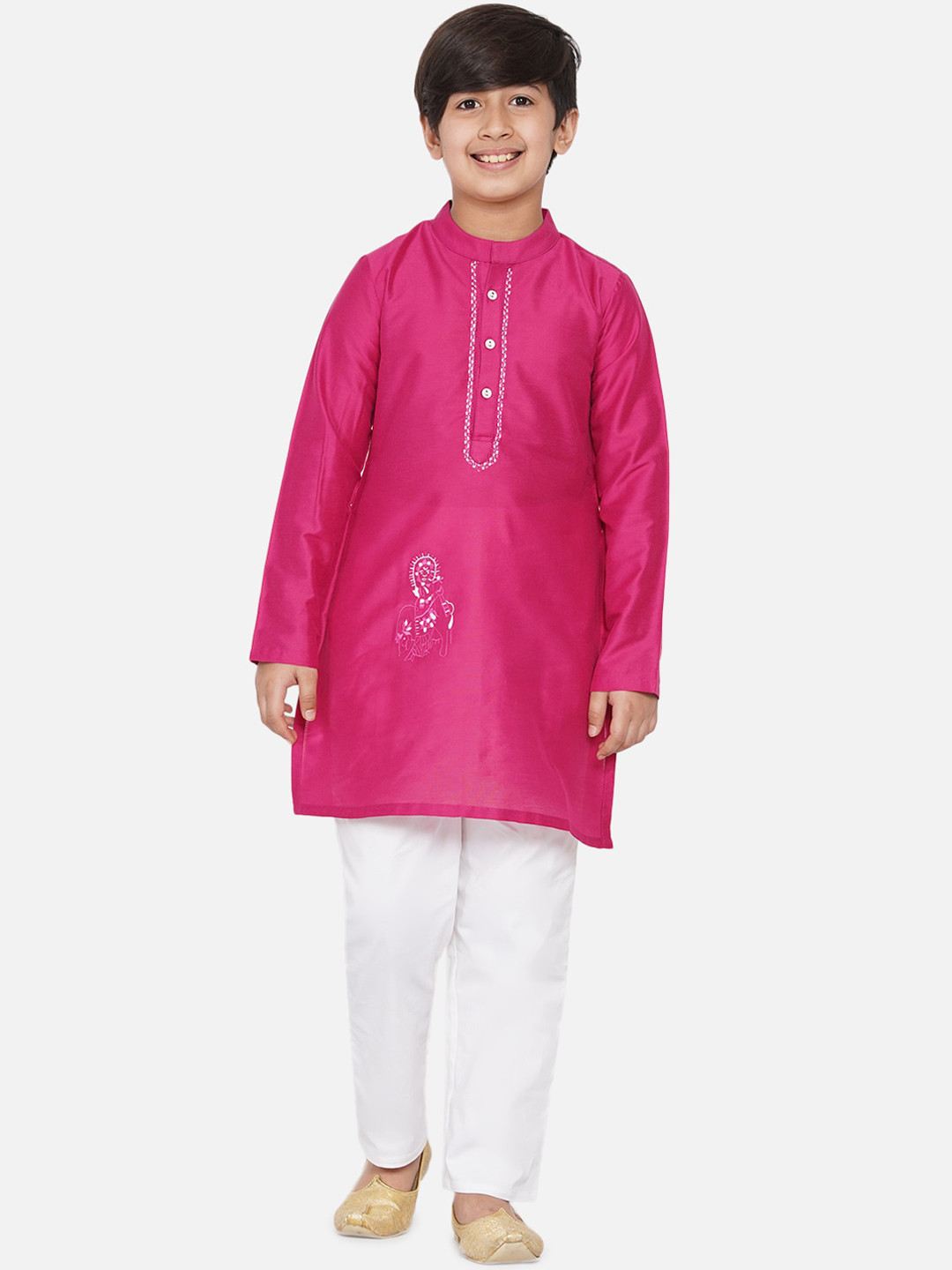 

titliyan Boys Magenta Ethnic Motifs Embellished Thread Work Kurta
