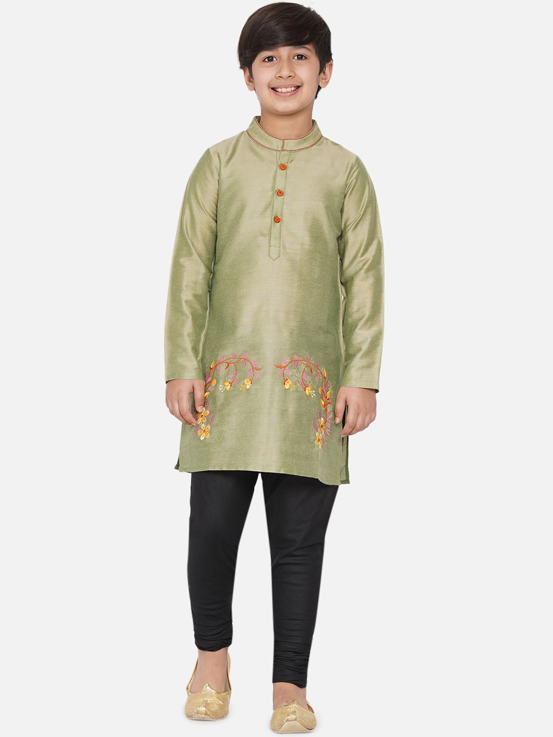 

titliyan Boys Green Embroidered Thread Work Straight Kurta