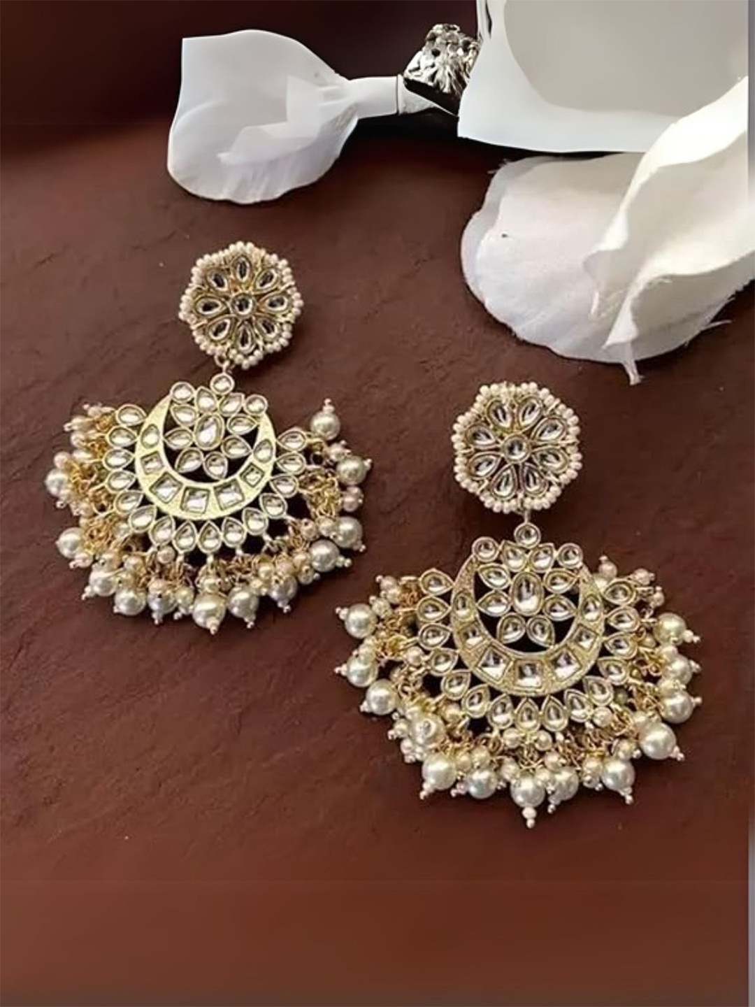 

I Jewels Gold-Toned & White Gold Plated Kundan & Stone Studded Chandbali