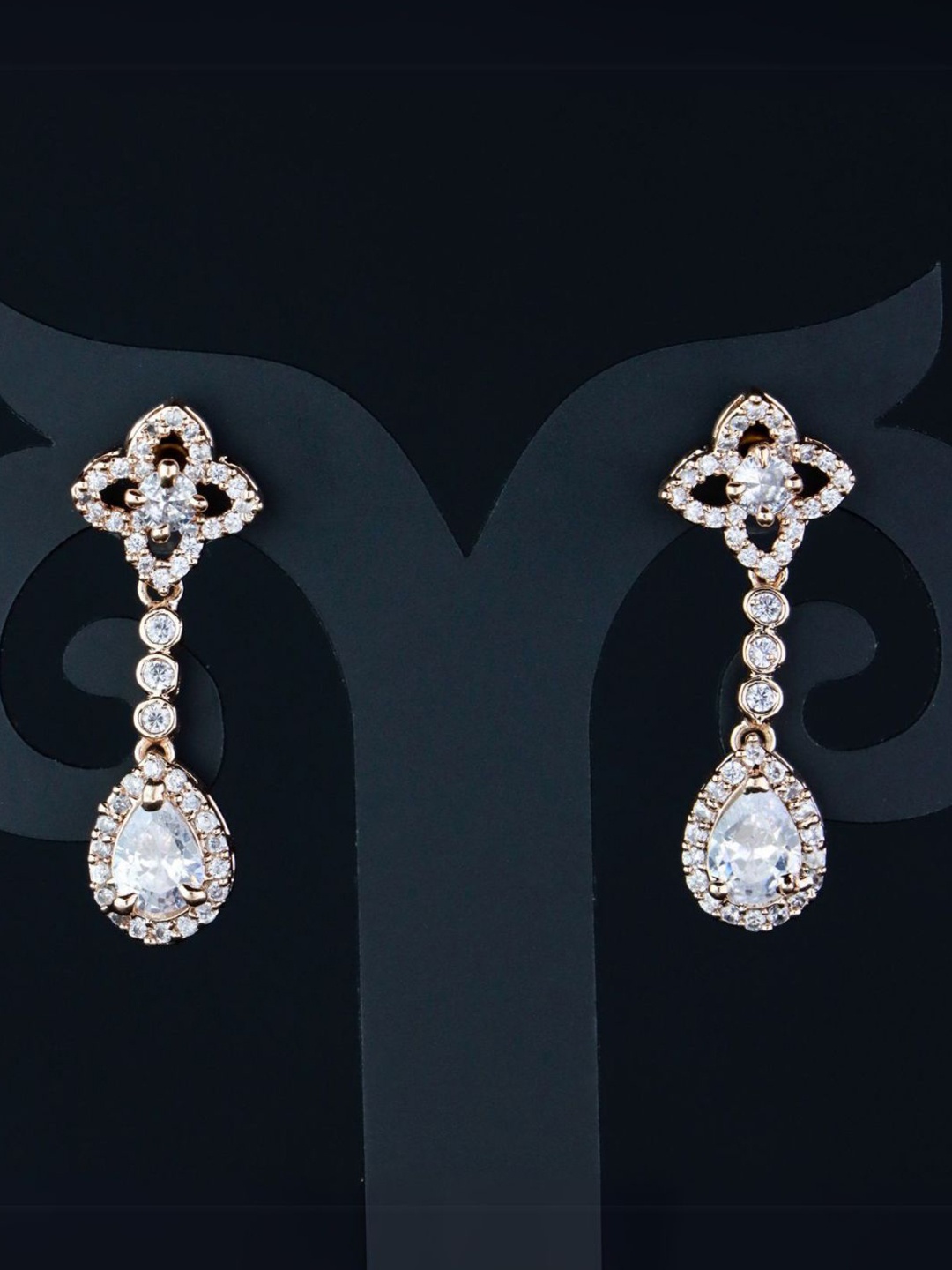 

I Jewels Rose Gold & White Rose Gold Plated AD Studded Drop Earrings
