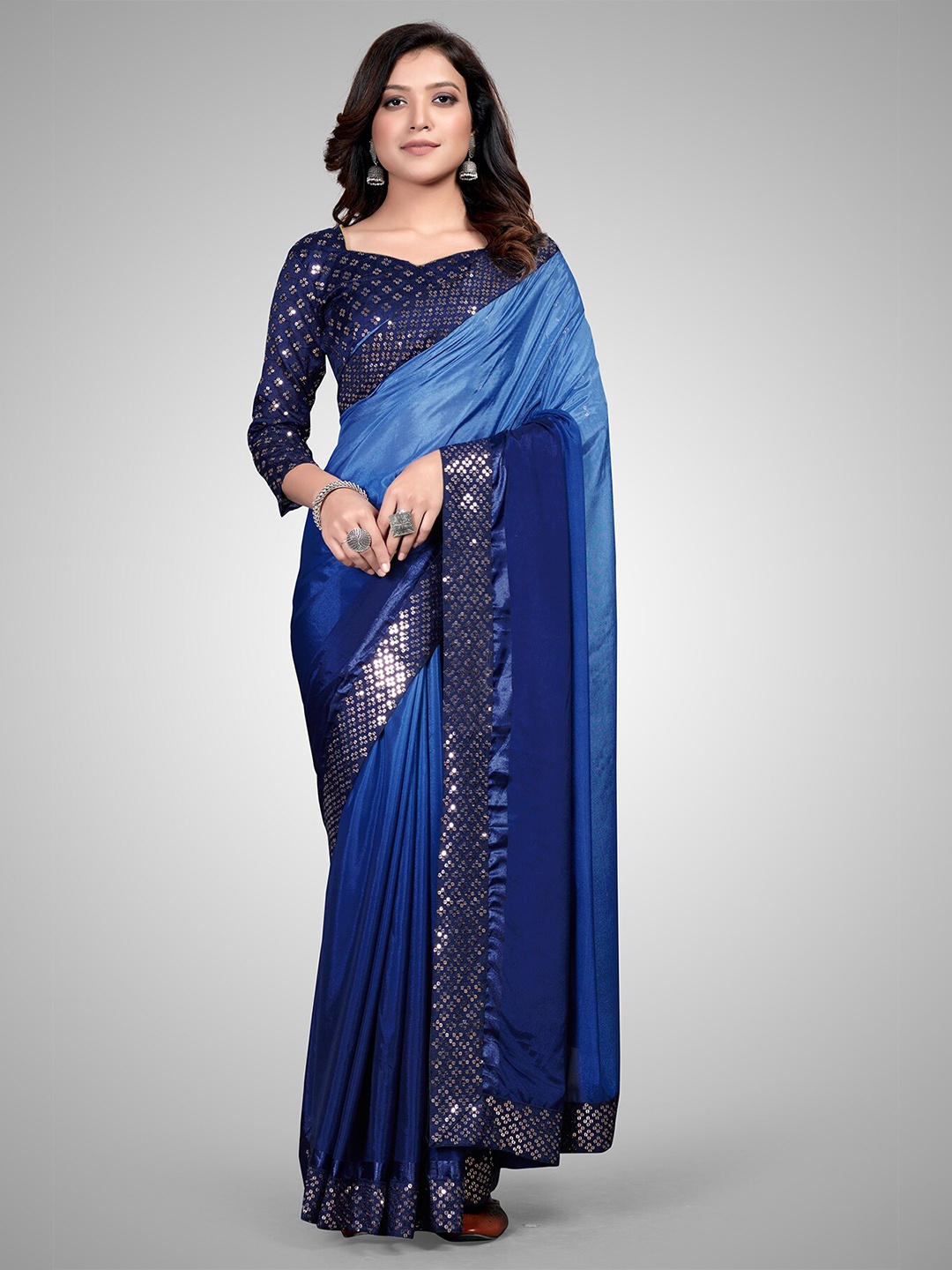

Mitera Blue Ombre Sequinned Silk Blend Saree